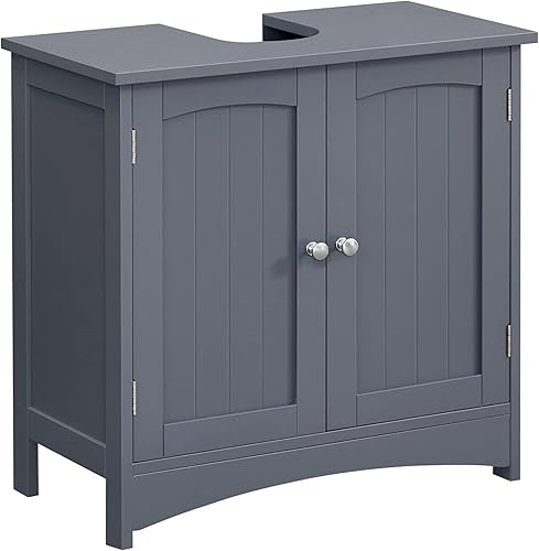 VASAGLE Meuble sous lavabo, Meuble de Salle de Bain, Placard de Rangement, 2 Portes battantes, 1 étagère réglable, Espace de Rangement, sur Pied, Style Cottage, Gris BBC001G01 - Nail Gallerys