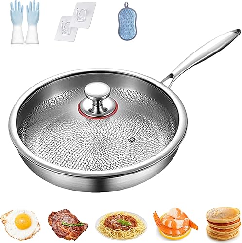 Qiamia Titanium Hammered Pan Pro, Durable, Scratch-Resistant Nonstick Frying Pan with Lid, It Won’t Stick to the Pan and Retains Nutrients, Making It Suitable for Kitchen Novices (With Lid,11in) - Nail Gallerys
