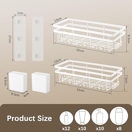 TranRantic 2 Pièces Etagere Douche sans Percage, Rangement Salle de Bain Durable, Etagere Salle de Bain avec Boîte pour Brosse à Dents, Salle de Bain Accessoire pour Gel Douche et Shampoing(Blanc) - Nail Gallerys