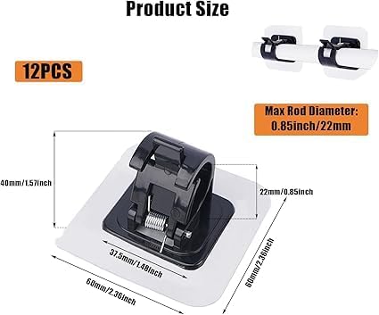 NAHUAA Lot de 12 Support Tringle Rideaux sans Percage Noir Crochet Adhesif Tringle à Rideau Accroche Rideau Auto-adhésifs en PC pour Cuisine-Salle de Bain-Serviettes - Nail Gallerys