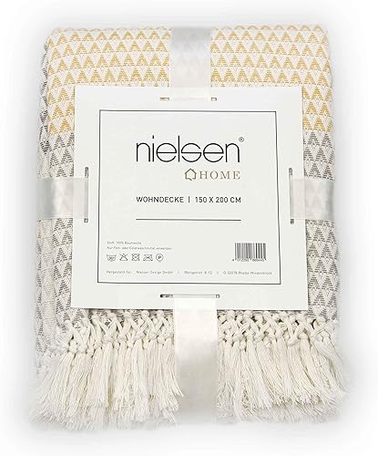 nielsen HOME Plaid Dana, 150x200 cm, Blanc Brun Jaune, Coton - Nail Gallerys