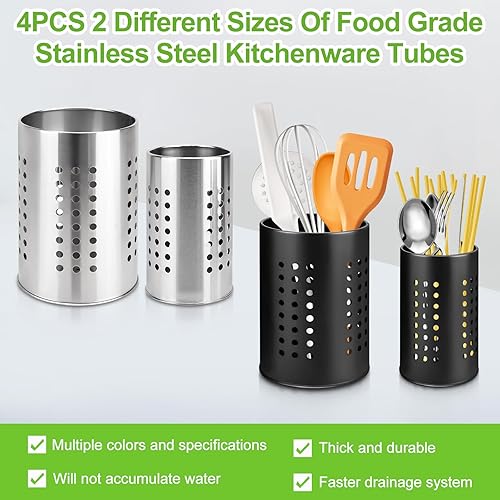 MOAMUN 4 Pot Ustensiles Cuisine Porte Ustensiles Cuisine, Inox Egouttoir Couvert Pot a Ustensile De Cuisine, Rangement Ustensiles Cuisine Ustensile Cuisine pour Organiser Tiroirs Comptoirs - Nail Gallerys