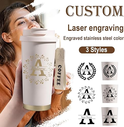 Tasse à Café Personnalisée avec Nom Mug Isotherme Cafe avec Couvercle & Paille Thermos Cafe Isotherme Inox Travel Mug Cadeaux Personnalisés pour Papa, Maman et Amis (Blanc) - Nail Gallerys