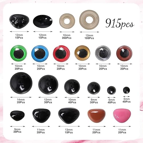YZROHYI 915 Pcs Yeux et Nez de Sécurité Avec Rondelles pour Jouets Au Crochet,Yeux Peluche,Yeux et Nez en Plastique,Yeux de Poupée Artisanales,Yeux Animaux,Yeux de Sécurité Colorés,Safety Eyes - Nail Gallerys