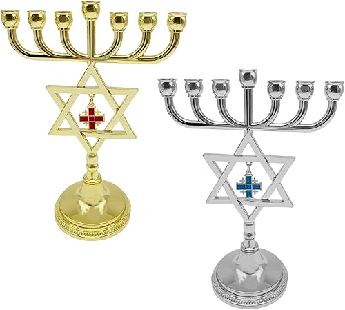 Kingke Étoile traditionnelle Menorah à 7 branches avec pendentif en forme de croix, support en métal pour temple, chandelier juif élégant - Nail Gallerys