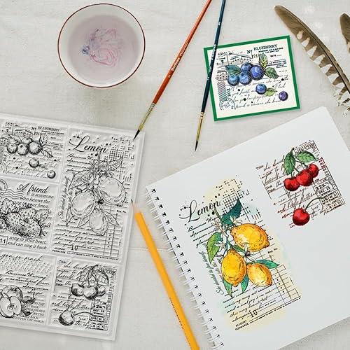 GLOBLELAND Tampons Transparents en Silicone avec Fond de Fruits pour DIY Scrapbooking Mots Rétro Tampons en Silicone Vintage Grunge Tampons pour la Fabrication de Cartes - Nail Gallerys