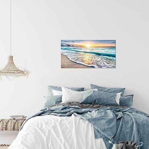 Runa Art Le Coucher Du Soleil Plage Peinture Tableau Salon XXL Beige Bleu Mer 120 x 80 cm 3 Parties Decoration Murale 023731a - Nail Gallerys