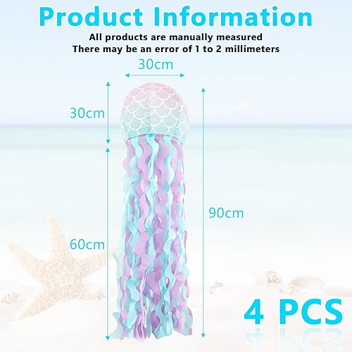 GOMETY Lot de 4 lanternes en papier pour décoration d'anniversaire sirène - Décoration de fête - Décoration d'anniversaire pour fille - Océan - Sous la mer - Décoration à suspendre - Nail Gallerys