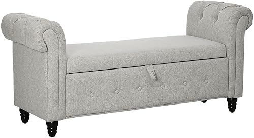 HOMCOM Banc de Rangement, Bout de lit, Coffre de Rangement en Tissu Aspect Lin avec Pieds en Bois, 146,5 x 49 x 72 cm, Gris - Nail Gallerys