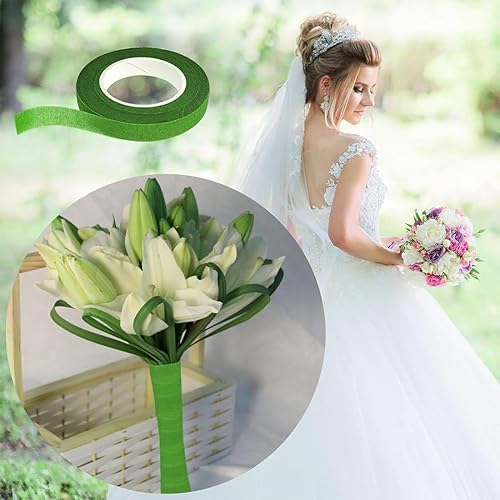 XBFOCNH Lot de 2 Ruban de Fleuriste - Vert Foncé Rouleaux de Ruban Adhésif en Papier Floral Rubans de Fleuriste Bande de Fleur pour Bouquets de Fleurs pour Travaux Manuels - Nail Gallerys