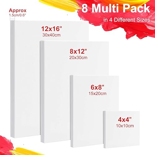 MIAHART 4 Pack artiste toile vierge cadre civière toile pré-étirée vierge pour tableau de peinture à l'huile acrylique 30x40cm 20x30cm 15x20cm 10x10cm - Nail Gallerys