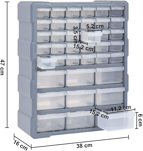 vidaXL Organisateur Multi-tiroirs avec 60 Tiroirs Boîte à Coudre Boîte à Outils Armoire de Rangement Unité d'Organisation 38x16x47,5 cm - Nail Gallerys