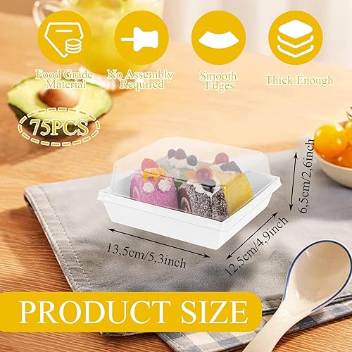 GBACHOOSE Lot de 75 boîtes à gâteau en carton - 13,5 x 12,5 x 6,5 cm - Boîte de transport pour cupcake - Avec couvercle - Bento Cake Box pour gâteaux, sandwichs, macarons, cookies - Blanc - Nail Gallerys