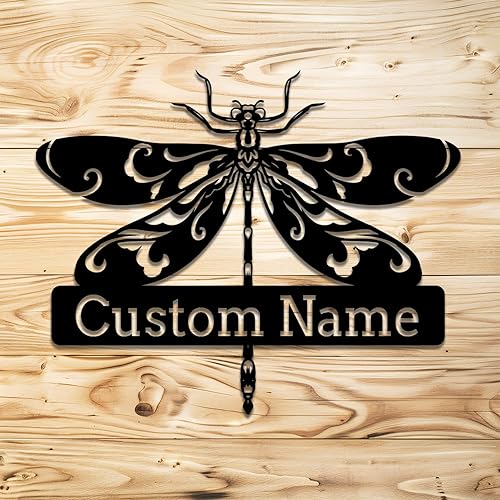Décoration murale en métal personnalisée, panneau de nom personnalisé, cadeau d'intérieur, panneau en métal monogramme de libellule personnalisé, décoration murale en métal libellule A - Nail Gallerys