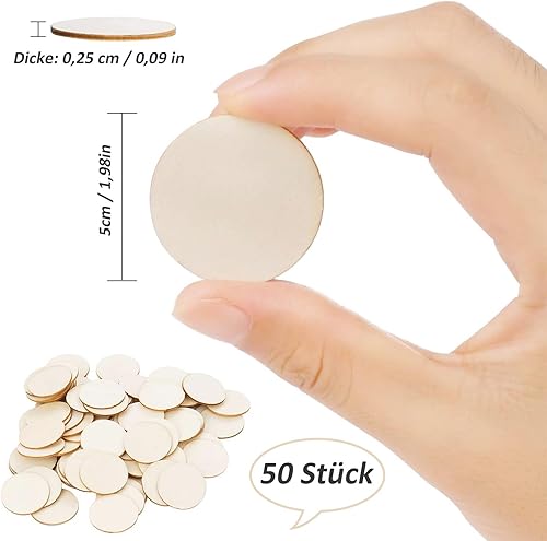 Tranches Rondes en Bois, 50 Disques en Bois, Avec 2,5 MM d’Epaisseur, Pour la Décoration des Sous Verres Artisanat Peinture Bricolage, 5x5cm - Nail Gallerys