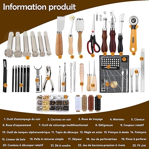 Kit De Travail En Cuir, Outils Et Fournitures Professionnels Pour Le Travail Du Cuir Trousse à Outils En Cuir Avec Sac De Rangement Rivets Gravés Estampés Et Outils De Travail En Cuir à Pression - Nail Gallerys
