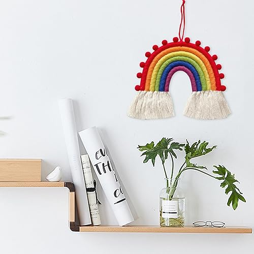 AIYONG Tenture Murale Tissée au Motif d'arc-en-Ciel pour Dortoir d'enfant, Décoration de Fête, Décoration Murale Tissée à la Main, Style Nordique, Décoration Murale en Macramé - Nail Gallerys