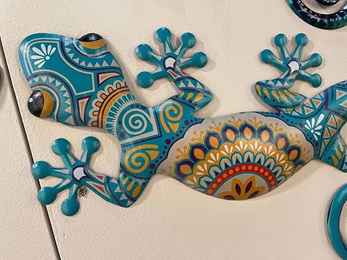 SIGNES GRIMALT Salamandre ou Gecko Mural en métal, Bleu Cyan, Modèle Essaouira, Hauteur 46 cm - Nail Gallerys