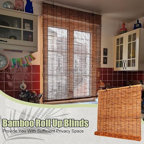 Store Enrouleur Bambou Store en Bambou Imperméables avec Levage Rideaux De Roseau Naturel pour Exterieur Patio Jardin Fenêtre 50 80 110 140 170 180cm - Nail Gallerys