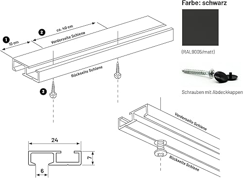 Deco-Raum Rail à rideau sur mesure en aluminium - 1 voie - Pré-percé - Fixation au plafond - Pour panneau coulissant - Avec matériel de fixation - Noir - 180 cm - Minimal - Nail Gallerys