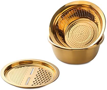 Meisha Lot de 3 passoires en acier inoxydable 3 en 1 pour fruits et légumes - En maille fine - Pour éviers - Pour fruits, légumes, riz, aliments - Doré - Nail Gallerys