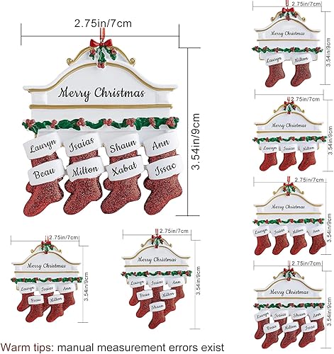 Décorations de Noël Nom personnalisées 2023 Famille de 2/3/4/5/6/7/8 Chaussettes Pendentif Sapin, Cadeau créatif Famille de 4 - Nail Gallerys
