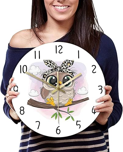 Dia 30cm dessin animé hibou horloge murale Art numérique impression peinture hibou oiseau animal mur Art décor à la maison enfants salon horloge silencieux non-ticking horlogerie amis cadeau Art mur - Nail Gallerys