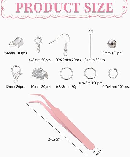 KGDUYC 1 boîte Kit Fabrication de Bijoux Accessoire de Creation Argent pour Débutants Faisant Starter DIY Colliers Boucles D'Oreilles Bracelets des Breloques，Livré avec 1 pince à épiler - Nail Gallerys