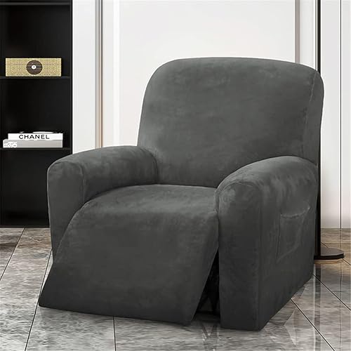 Highdi Housse de Fauteuil Relax Velours Extensible, 4 Pièce Housse de Canapé Couleur Unie Antidérapante avec Poche Latérale, Protege de Meubles Lavable pour 1 Places Fauteuil Inclinable (Bleu Royal) - Nail Gallerys