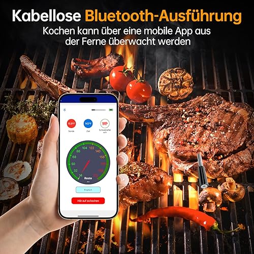 Daakro Thermomètre à viande sans fil Bluetooth avec une portée allant jusqu'à 160 m - Thermomètre à viande intelligent pour cuisinières, barbecues, fumoirs, rôtisserie, barbecues - Nail Gallerys