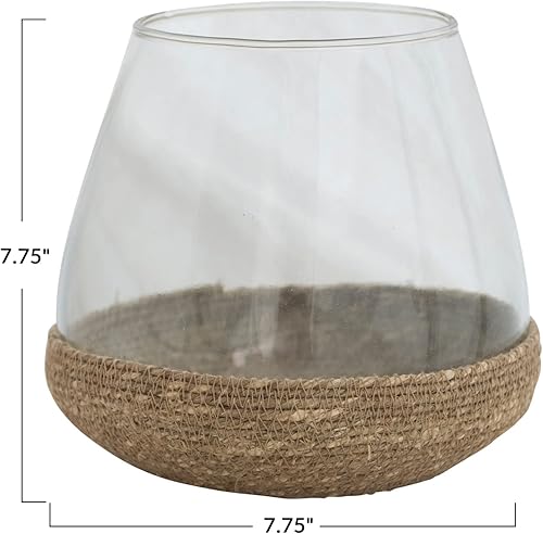 Bloomingville Photophore en Verre avec Base tissée, Vase Transparent et Naturel - Nail Gallerys