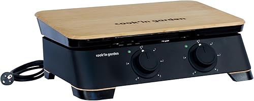 Cook'in Garden - Plancha Gaz - DUNE 60 ELEC - Plaque en Fonte Emaillée - Récupérateur de Graisse Amovible - Couvercle en Bambou - 2500 W - Résistance en Inox - Idéal 10 personnes - Nail Gallerys