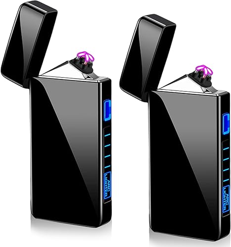 Lot de 2 briquets électroniques USB - Briquet à arc électrique USB - Briquet à arc électrique LED - Double arc électrique - Avec indicateur de batterie - Coupe-vent - Briquet plasma - Déclenchement - Nail Gallerys