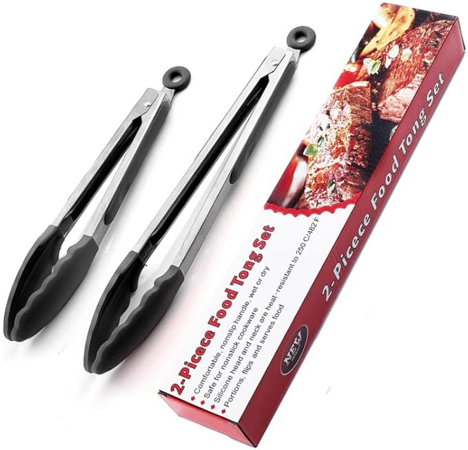 Thapncow Lot de 2 pinces de cuisine résistante à la chaleur, Pince Cuisine Professionnel, Pince Cuisine Silicone, En acier inoxydable épais et embouts en silicone sans BPA, Noir - Nail Gallerys