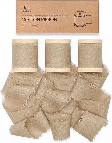 Vitalizart Ruban de Coton 3,8 cm x 13,7 m Kaki, Rubans à Franges Faits à la Main pour l'Emballage de Cadeaux, les Invitations de Mariage, les Bouquets, les Décorations de Noël - Nail Gallerys