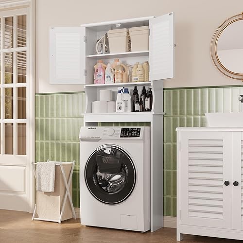 Xbro Armoire haute pour machine à laver et sèche-linge, armoire haute de salle de bain, avec portes, étagère de toilettes, 65 x 22 x 163,5 cm, blanc - Nail Gallerys
