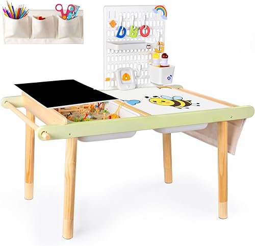 LOL-FUN Table Sensorielle en Bois pour Garçons et Filles, Cadeau Table pour Enfant avec 2 Bacs de Rangement, Table D'activités pour Apprendre, Jouer et Dessin - Nail Gallerys