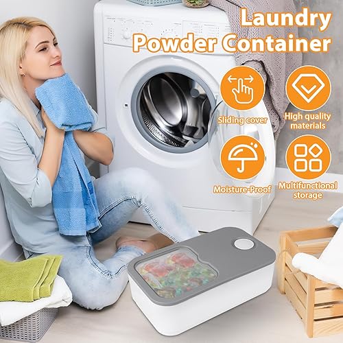 Boîte à linge avec couvercle coulissant pouvant contenir 150 dosettes de lessive de capacité avec tasse à mesurer de 250 ml, passe au lave-vaisselle - Nail Gallerys