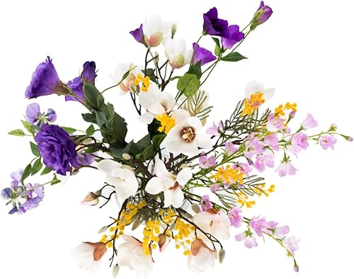 artplants.de Fleurs artificielles Bouquet de Printemps Calissa, Violet-Jaune, 60cm, Ø40cm - sans Vase - Bouquet Artificiel - Nail Gallerys