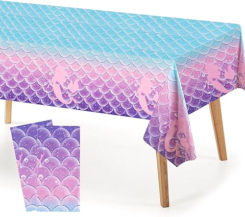 2 Pièce Nappe Sirène, Anniversaire Decoration Nappe Sirène, 137 x 274 cm Rectangulaires Table Nappe de Fête, Nappes pour Fêtes d'anniversaire, dîners de Famille, Pique-Nique (Violet) - Nail Gallerys