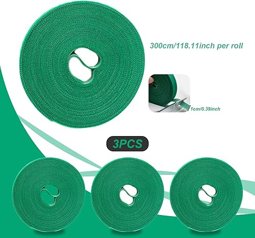 Craves végétales, 3 Rouleaux de Bande de Plantes 0,4 '' Large 118 '' Longues Attaches de Torsion Verte, Forte adhérence réutilisable du Cordon de Support du Ruban de Plantes pour Les vignes de Tomate - Nail Gallerys
