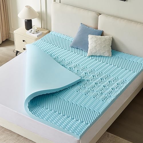 CASABEL Surmatelas 140 x 190 cm Mousse à Memoire de Forme 5 cm Haute Densité - sur-Matelas Double - Zones Ergonomiques de Soutien - Gel Infusé Bleu - pour Matelas, Clic Clac, BZ - Entreprise Française - Nail Gallerys