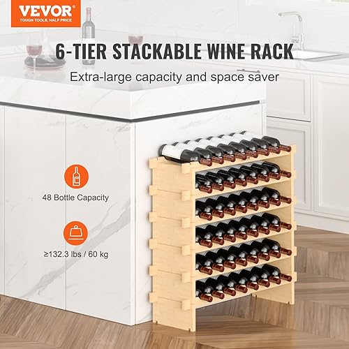 VEVOR Étagère à Bouteilles Modulable 48 Bouteilles 6 Niveaux Casier à Vin Empilable Porte-Bouteilles en Bambou Naturel 76,5x25x77,5 cm Rangement Présentation de Vin pour Cuisine Garde-Manger Cave Bar - Nail Gallerys