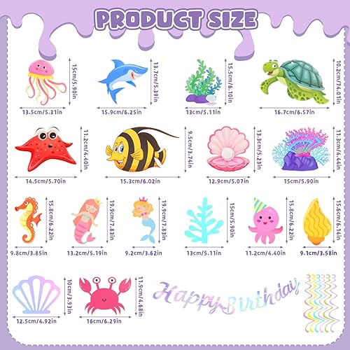 Graplan 16 Pièces Bannières de Sirène et Spirale à Suspendre, Bannière Guirlande Suspendue, sous Mer Animaux Marins Spirales, Serpentin Plafond en Spirale pour Fête sur Thème d'Océan - Nail Gallerys