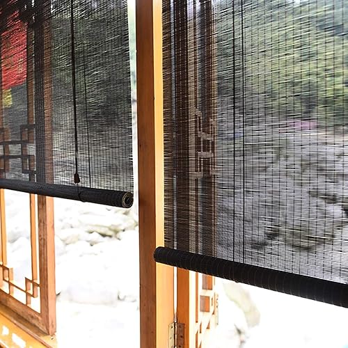 X1NGFU Store Enrouleur Bambou Naturel,Store Occultant en Bambou Exterieur,Noir Stores À Rouleaux Romains Bois,pour Intérieur/Extérieur,Couleurs Personnalisables,Largeur x Hauteur (70cm x 100cm) - Nail Gallerys