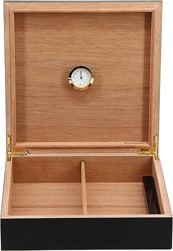 BigSmoke Cave à cigares avec Couvercle en Bois et placage de Bois de cèdre, humidificateur, hygromètre - pour Les débutants et Les Amateurs de cigares - pour 30 cigares - Noir - Nail Gallerys