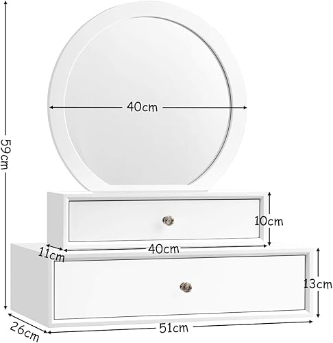 COSTWAY Miroir avec 2 tiroirs - Miroir Rond - Coiffeuse - Nail Gallerys