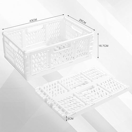 Romon Cagette Plastique avec poignées Soft-Touch, 43 x 29 x 17 cm, Cagette Plastique Pliable, Caisse de Rangement Pliante Stable en Plastique Panier Pliable pour Cuisine/Chambre d'enfant/Bureau - Nail Gallerys