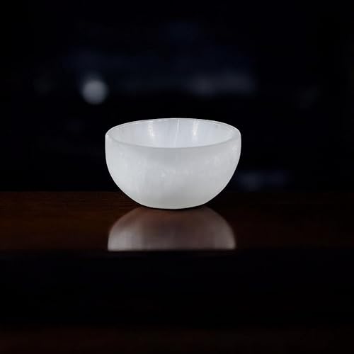 LANDSTER Bol en sélénite en verre pour bijoux, pierres de guérison et décoration de la maison | Bol en sélénite pour nettoyage et méditation | Assiette décorative en verre de 8 cm - Nail Gallerys