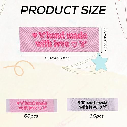 120pcs Étiquettes à Coudre Personnalisées, Tissu Étiquettes Faites à la Main Étiquettes de Couture Fabriquées avec Amour Étiquettes en Relief pour Coudre des Chapeaux (Noud d'Arc) - Nail Gallerys